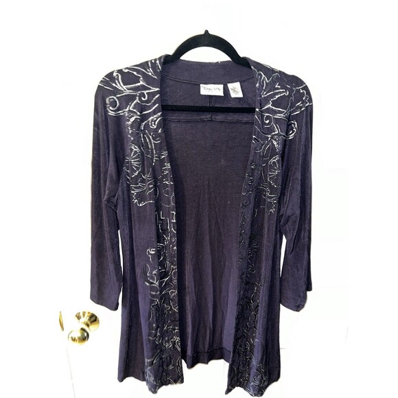 Chicos travelers Cardigan Womens 1/M Open Front Foil Alessa Slinky liquid Knit - Picture 6 of 6